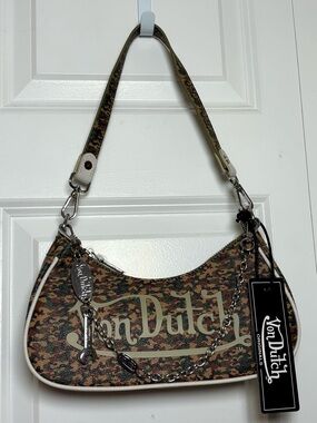 Von Dutch Green-Brown Camo Logo Shoulder Handbag